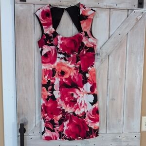 Floral Sleeveless Dress - Red and Black